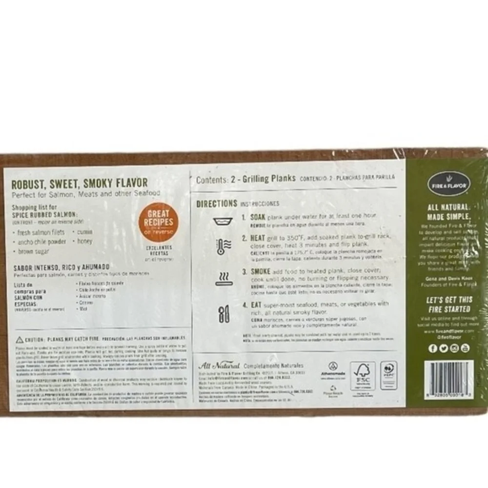 Fire & Flavor Cedar Grilling Planks Set of 2 Super Premium 15x5.5